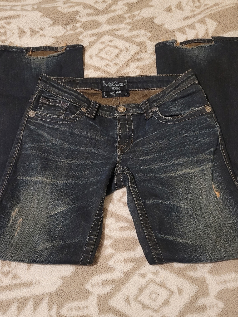 Big Star Women's Dark Blue Bootcut Jeans with Faded Whiskering
